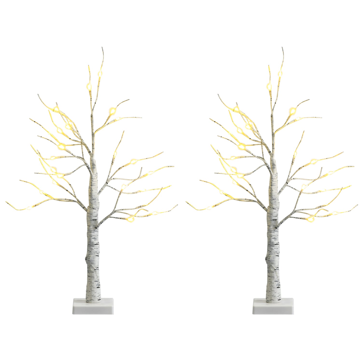 Set of 2 Pre-lit White Twig Birch Tree Battery Powered for Christmas Holiday