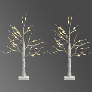 Set of 2 Pre-lit White Twig Birch Tree Battery Powered for Christmas Holiday