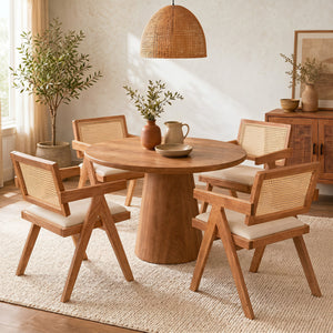 Set of 2 Rattan Accent Chairs with Padded Cushion and Rubber Wood Frame-Beige