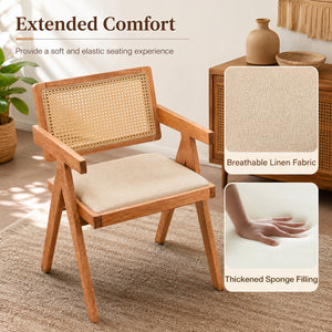 Set of 2 Rattan Accent Chairs with Padded Cushion and Rubber Wood Frame-Beige