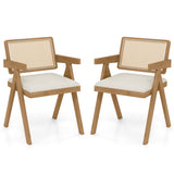 Set of 2 Rattan Accent Chairs with Padded Cushion and Rubber Wood Frame-Beige