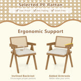 Set of 2 Rattan Accent Chairs with Padded Cushion and Rubber Wood Frame-Beige