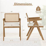 Set of 2 Rattan Accent Chairs with Padded Cushion and Rubber Wood Frame-Beige