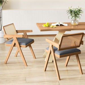 Set of 2 Rattan Accent Chairs with Padded Cushion and Rubber Wood Frame-Gray