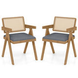 Set of 2 Rattan Accent Chairs with Padded Cushion and Rubber Wood Frame-Gray