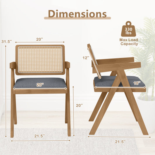 Set of 2 Rattan Accent Chairs with Padded Cushion and Rubber Wood Frame-Gray