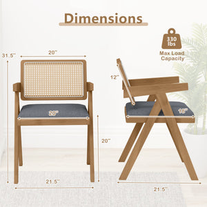 Set of 2 Rattan Accent Chairs with Padded Cushion and Rubber Wood Frame-Gray