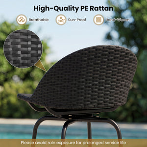 Set of 2 Rattan Swivel Barstools with Curved Back-Black