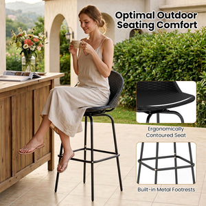 Set of 2 Rattan Swivel Barstools with Curved Back-Black
