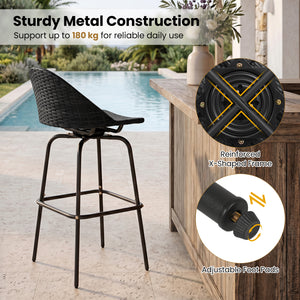 Set of 2 Rattan Swivel Barstools with Curved Back-Black