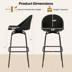Set of 2 Rattan Swivel Barstools with Curved Back-Black