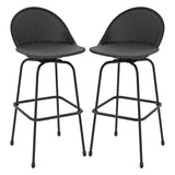 Set of 2 Rattan Swivel Barstools with Curved Back-Black