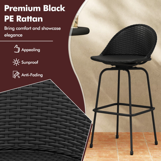 Set of 2 Rattan Swivel Barstools with Curved Back-Black