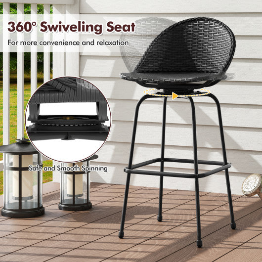 Set of 2 Rattan Swivel Barstools with Curved Back-Black
