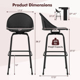 Set of 2 Rattan Swivel Barstools with Curved Back-Black