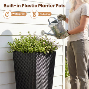 Set of 2 Rattan Tall Plant Pots with Detachable Plastic Liners-Black