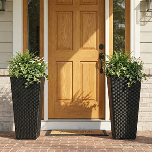 Set of 2 Rattan Tall Plant Pots with Detachable Plastic Liners-Black