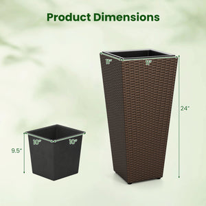 Set of 2 Rattan Tall Plant Pots with Detachable Plastic Liners-Brown