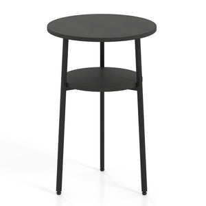 Set of 2 Round Side Table with Storage Shelf & Metal Frame for Living Room-Black