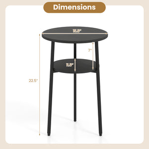 Set of 2 Round Side Table with Storage Shelf & Metal Frame for Living Room-Black
