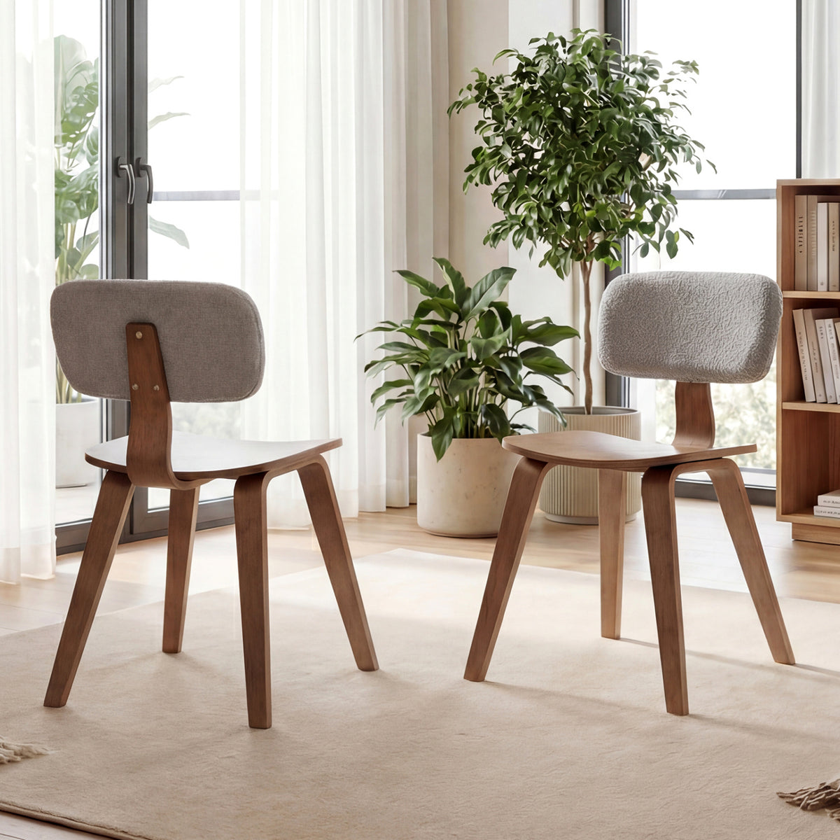Set of 2 Rubber Wood Dining Room Chairs with Teddy Velvet Padded Backrest-Walnut