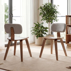 Set of 2 Rubber Wood Dining Room Chairs with Teddy Velvet Padded Backrest-Walnut