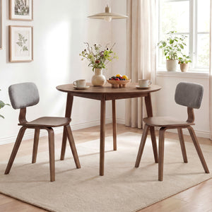 Set of 2 Rubber Wood Dining Room Chairs with Teddy Velvet Padded Backrest-Walnut