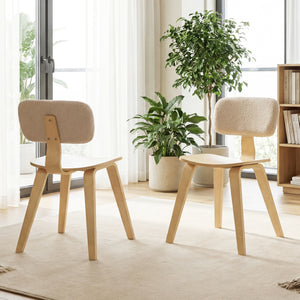 Set of 2 Rubber Wood Dining Room Chairs with Teddy Velvet Padded Backrest-Natural