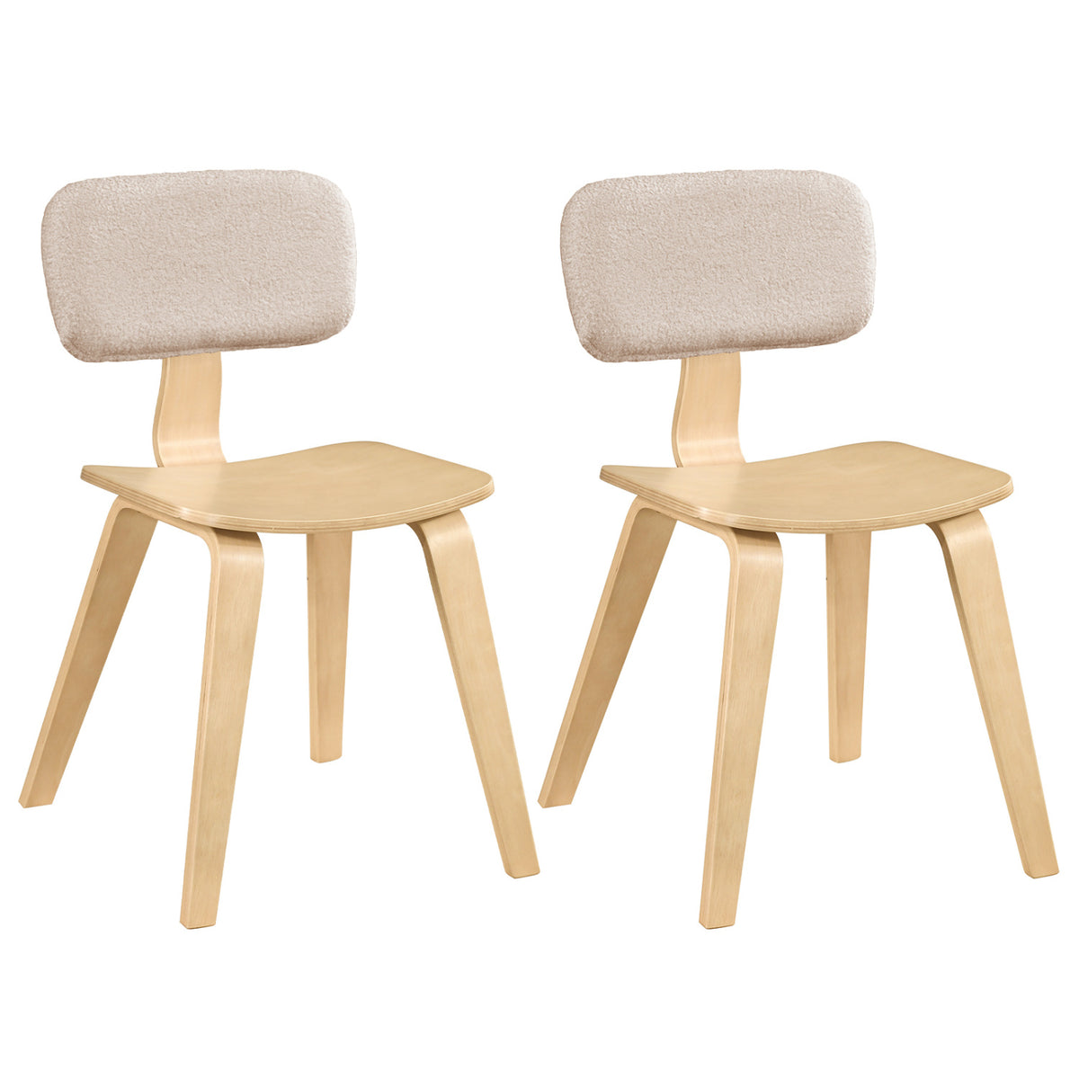Set of 2 Rubber Wood Dining Room Chairs with Teddy Velvet Padded Backrest-Natural