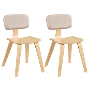 Set of 2 Rubber Wood Dining Room Chairs with Teddy Velvet Padded Backrest-Natural