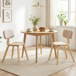 Set of 2 Rubber Wood Dining Room Chairs with Teddy Velvet Padded Backrest-Natural