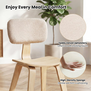 Set of 2 Rubber Wood Dining Room Chairs with Teddy Velvet Padded Backrest-Natural
