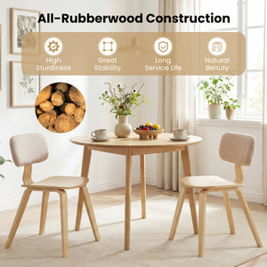 Set of 2 Rubber Wood Dining Room Chairs with Teddy Velvet Padded Backrest-Natural