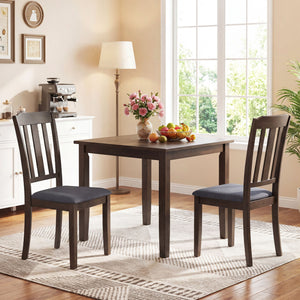 Set of 2 Rubber Wood Dining Room Chairs with Comfortable Backrest-Brown