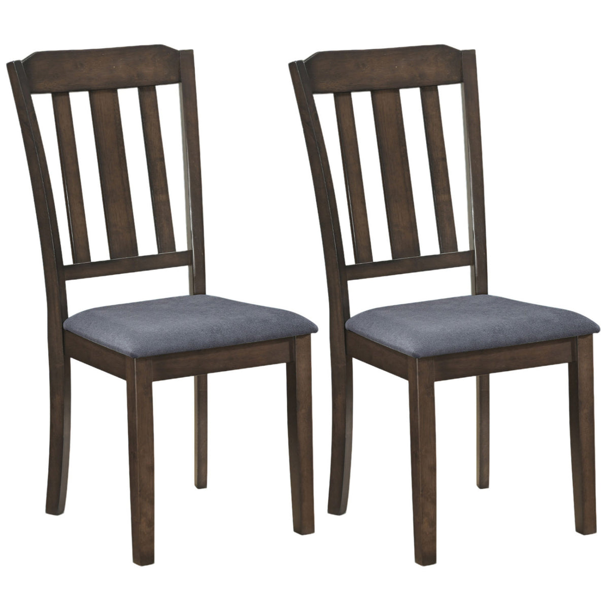 Set of 2 Rubber Wood Dining Room Chairs with Comfortable Backrest-Brown