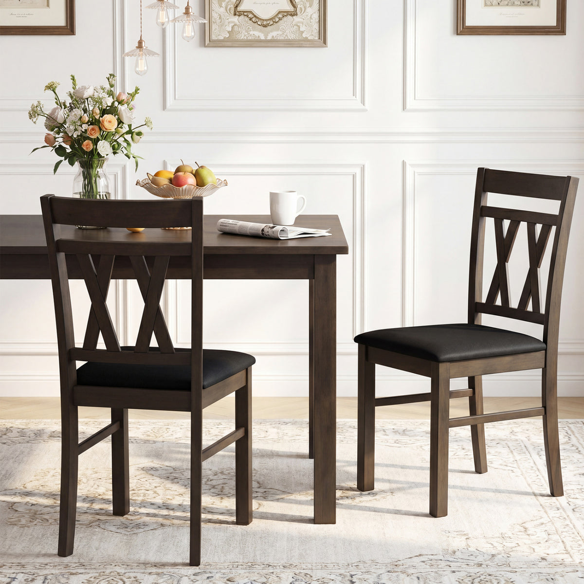 Set of 2 Modern Linen Style Upholstered Kitchen Chairs-Gray
