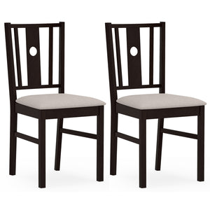 Set of 2 Rubber Wood Kitchen Chairs with Fabric Padded Seat -Coffee