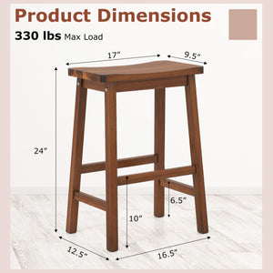Set of 2 Saddle-Seat Counter Height Stools with Curved Seat and Footrests-Walnut