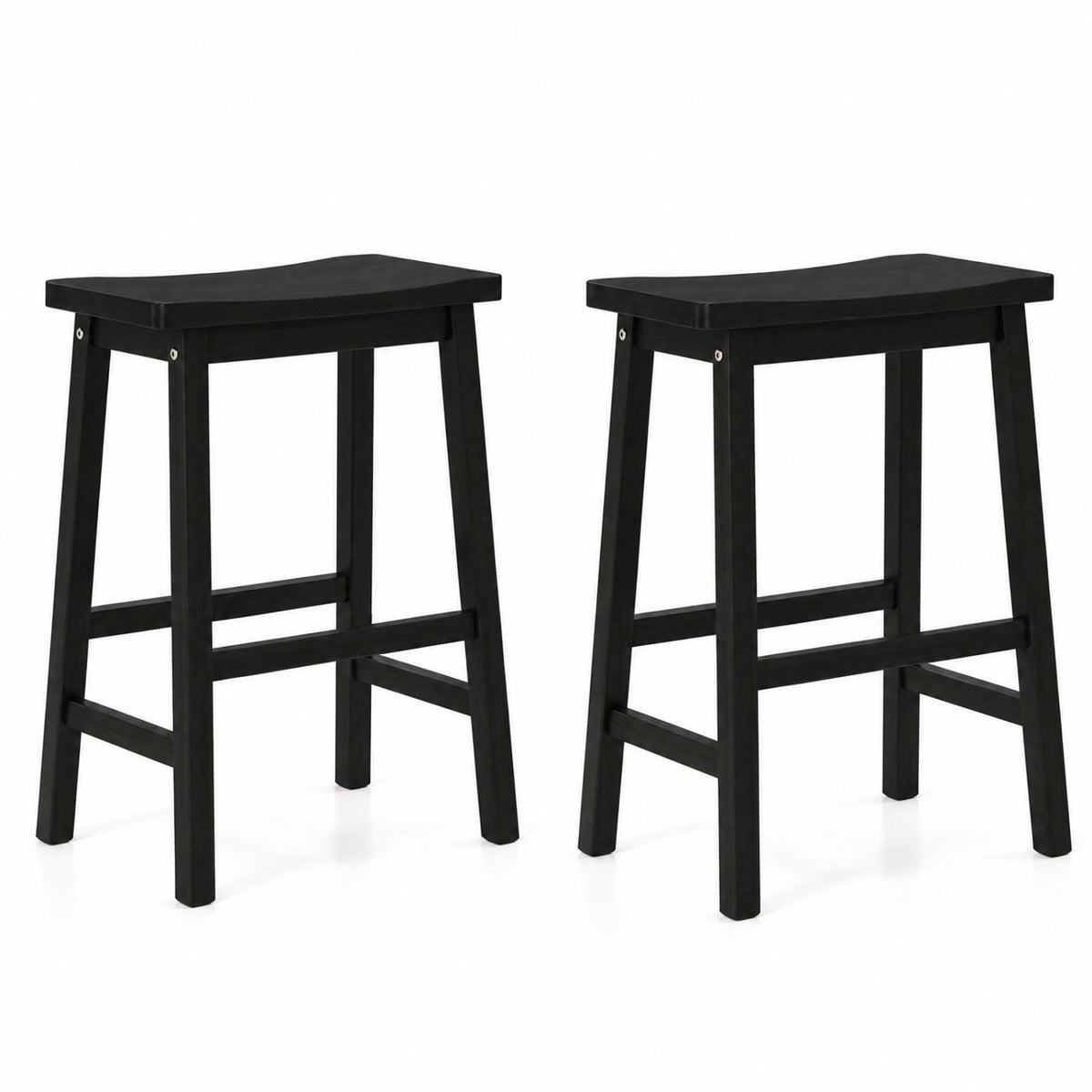 Set of 2 Saddle-Seat Counter Height Stools with Curved Seat and Footrests-Black