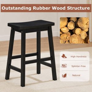 Set of 2 Saddle-Seat Counter Height Stools with Curved Seat and Footrests-Black