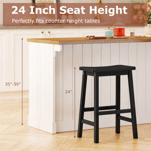 Set of 2 Saddle-Seat Counter Height Stools with Curved Seat and Footrests-Black