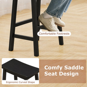 Set of 2 Saddle-Seat Counter Height Stools with Curved Seat and Footrests-Black