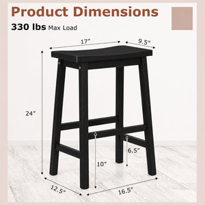 Set of 2 Saddle-Seat Counter Height Stools with Curved Seat and Footrests-Black