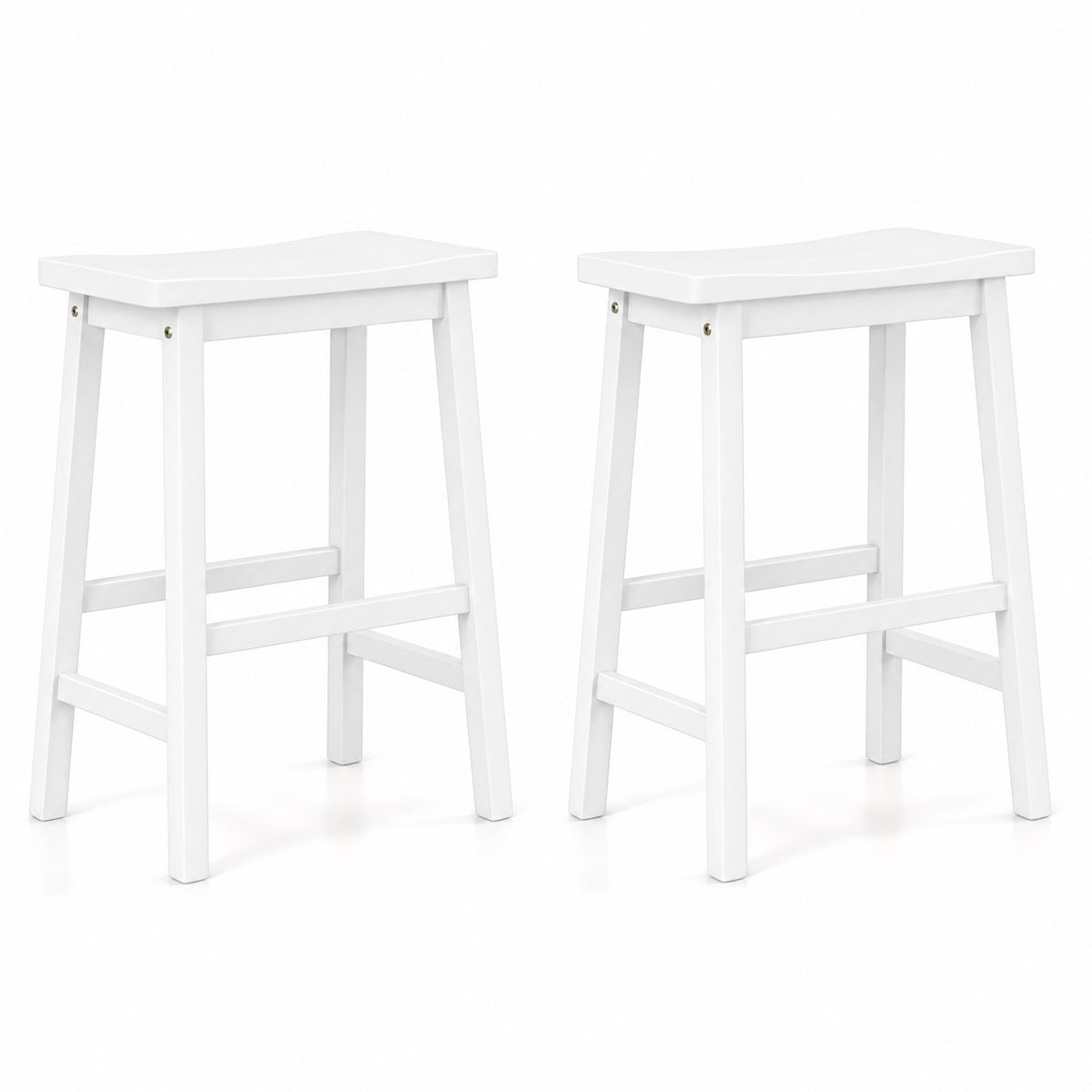 Set of 2 Saddle-Seat Counter Height Stools with Curved Seat and Footrests-Beige