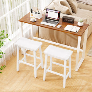 Set of 2 Saddle-Seat Counter Height Stools with Curved Seat and Footrests-Beige