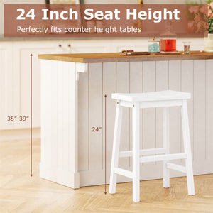Set of 2 Saddle-Seat Counter Height Stools with Curved Seat and Footrests-Beige