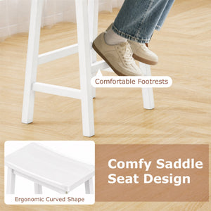 Set of 2 Saddle-Seat Counter Height Stools with Curved Seat and Footrests-Beige