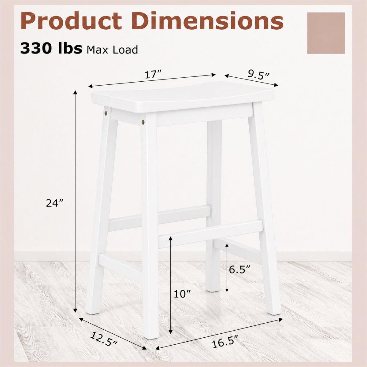 Set of 2 Saddle-Seat Counter Height Stools with Curved Seat and Footrests-Beige