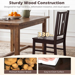 Set of 2 Solid Rubber Wood Kitchen Chairs with Slatted Curved Backrest-Coffee