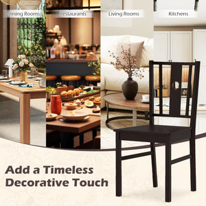 Set of 2 Solid Rubber Wood Kitchen Chairs with Slatted Curved Backrest-Coffee